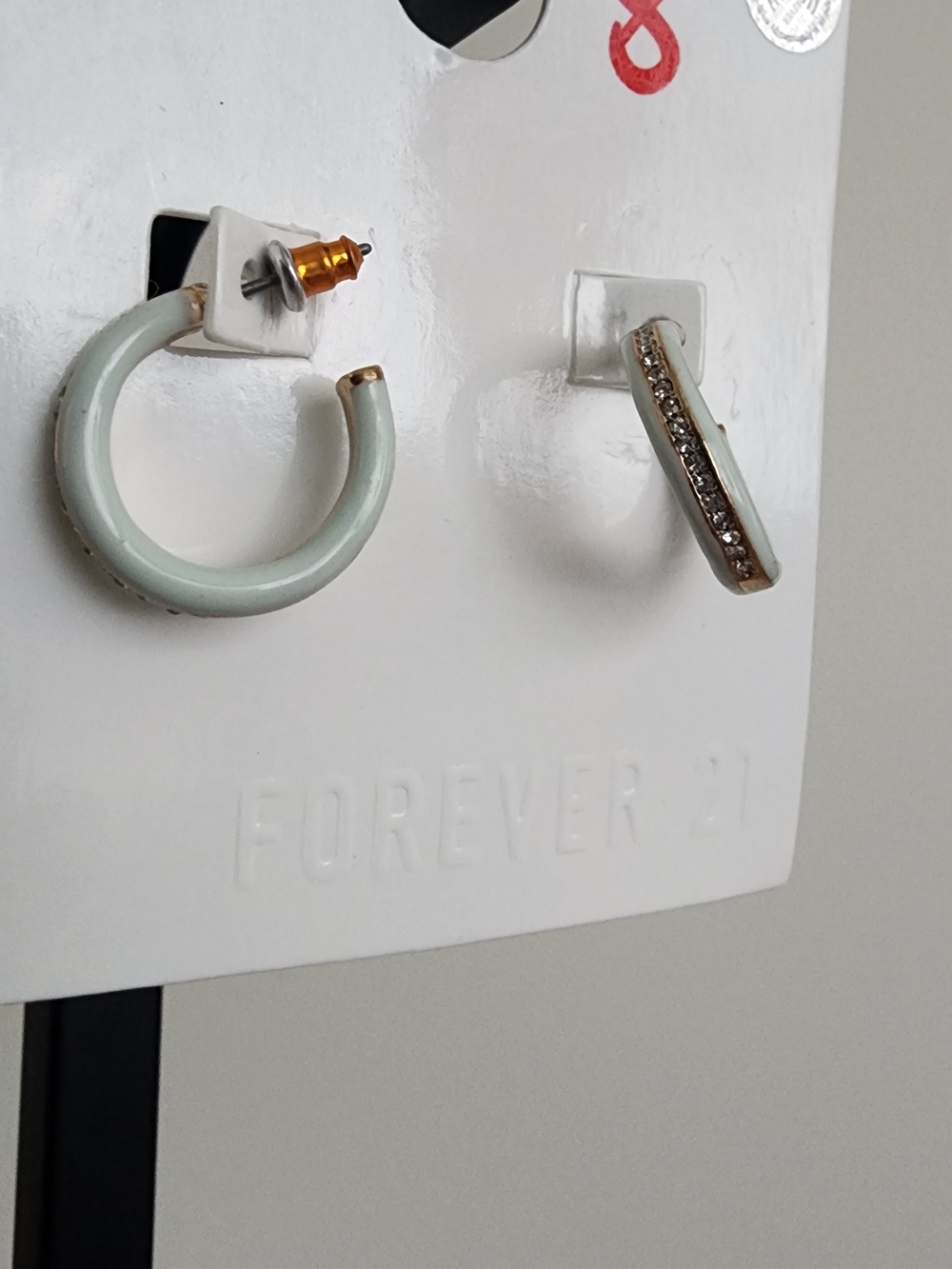 Forever 21 Mint Hoop and Gold-Tone Rhinestone Bar Earring Set